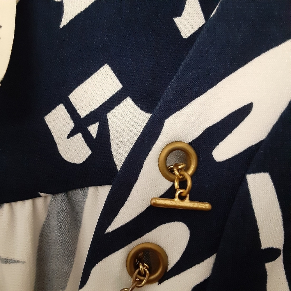 Emma & Michele navy and white abstract print dress, L - Picture 6 of 9